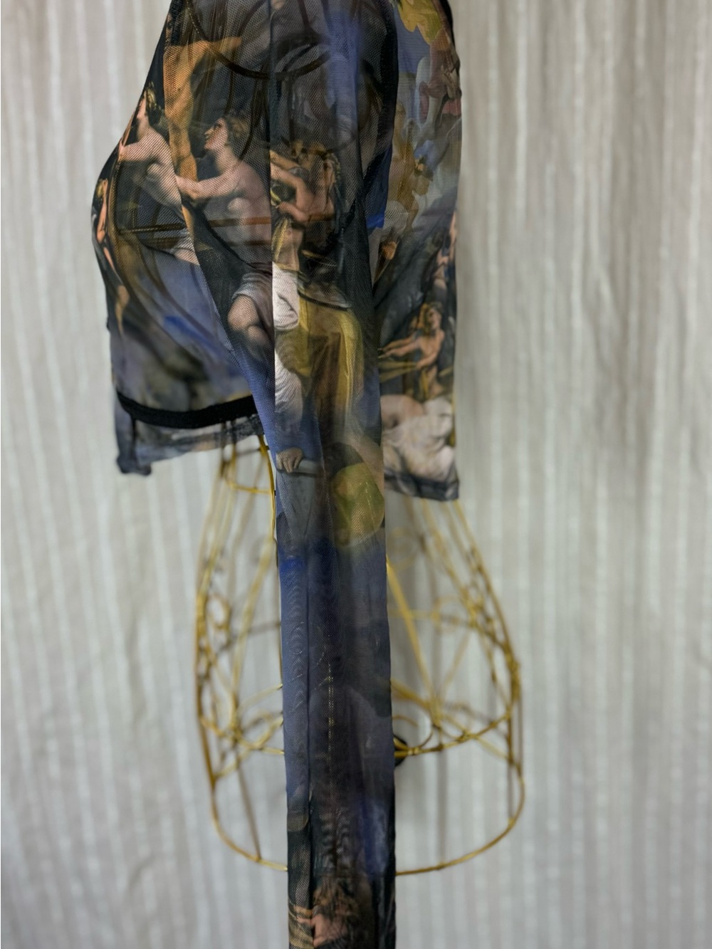 Fashion Nova Renaissance Print Sheer Crop-Top in Size Medium - Picture 9 of 13